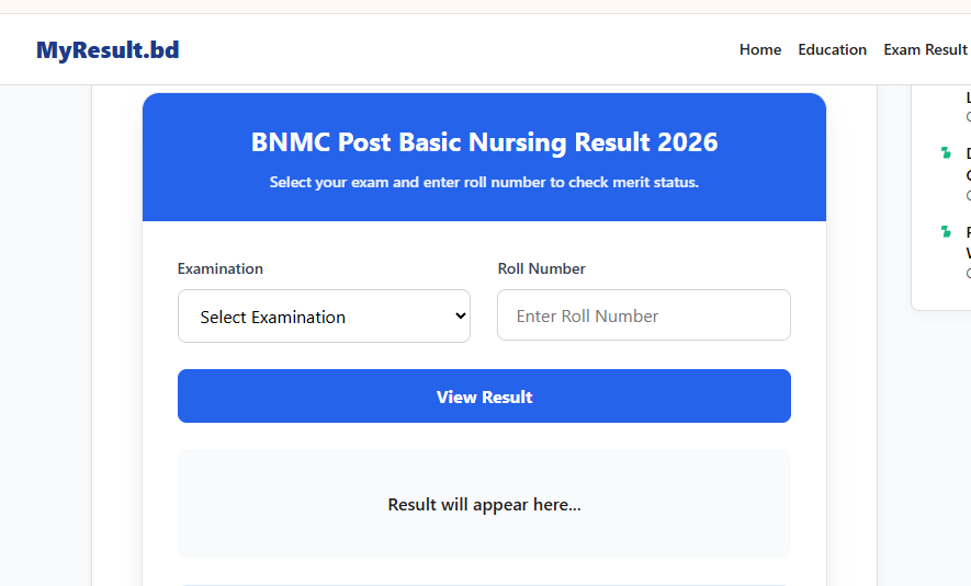 BNMC Post Basic Nursing Result 2026