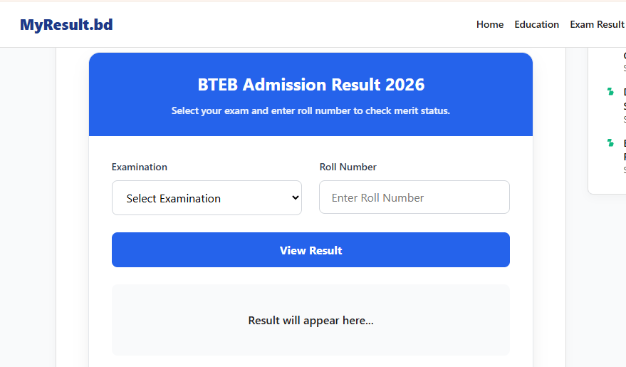 BTEB Admission Result 2026