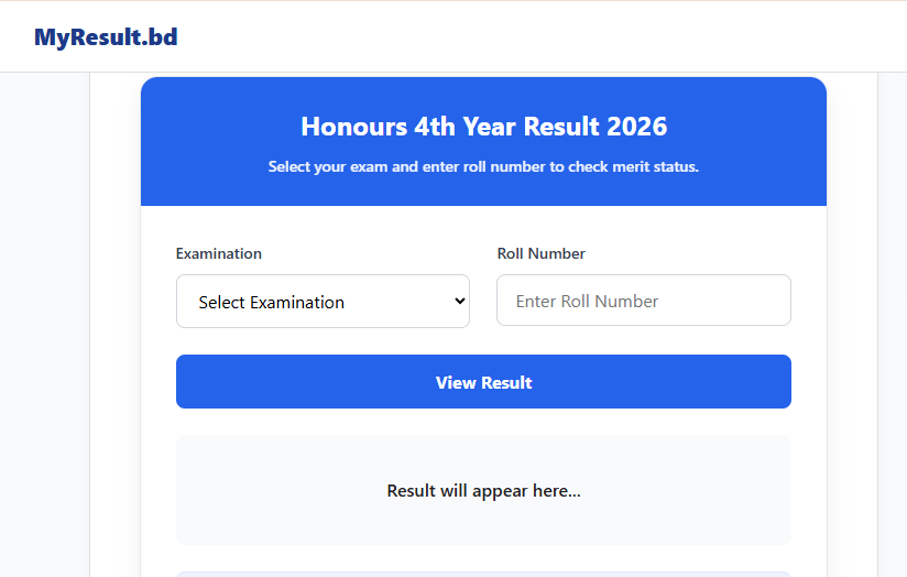 Honours 4th Year Result 2026
