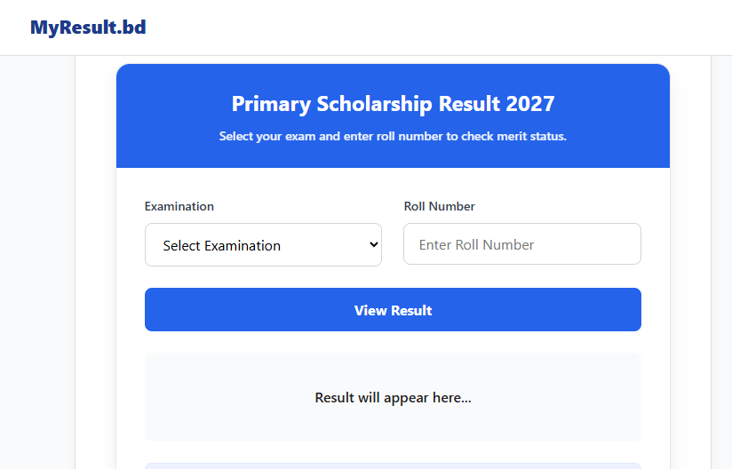 Primary Scholarship Result 2027